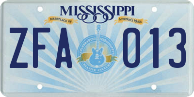 MS license plate ZFA013