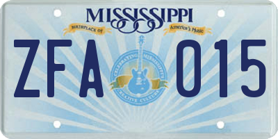 MS license plate ZFA015