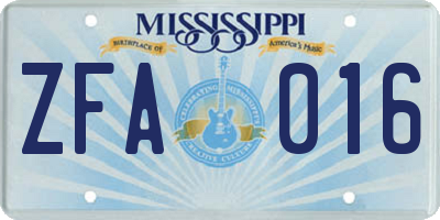 MS license plate ZFA016