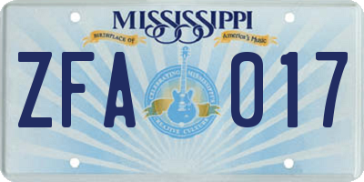 MS license plate ZFA017