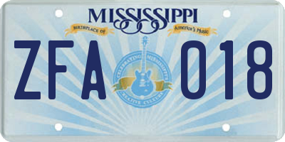 MS license plate ZFA018