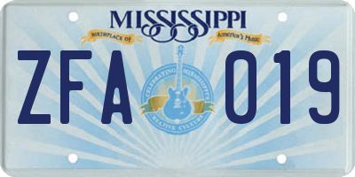 MS license plate ZFA019