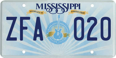 MS license plate ZFA020