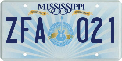 MS license plate ZFA021