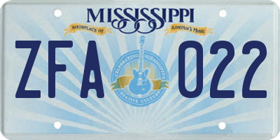 MS license plate ZFA022