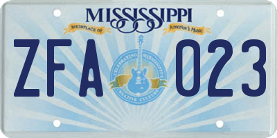 MS license plate ZFA023
