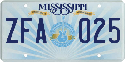 MS license plate ZFA025