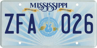 MS license plate ZFA026