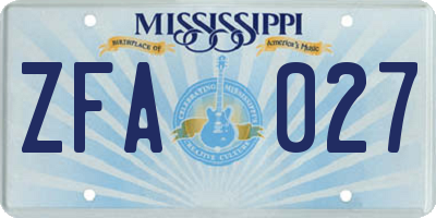 MS license plate ZFA027