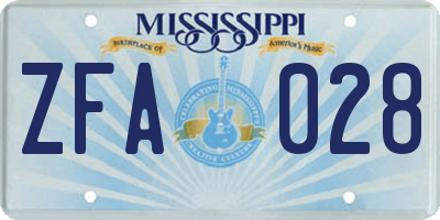 MS license plate ZFA028
