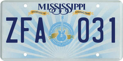 MS license plate ZFA031