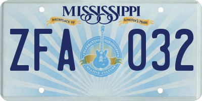 MS license plate ZFA032