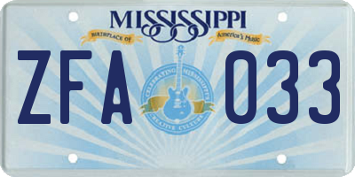 MS license plate ZFA033
