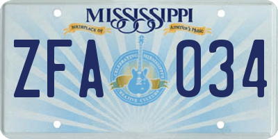 MS license plate ZFA034