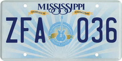 MS license plate ZFA036