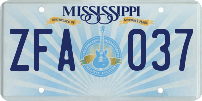MS license plate ZFA037
