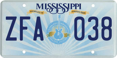 MS license plate ZFA038