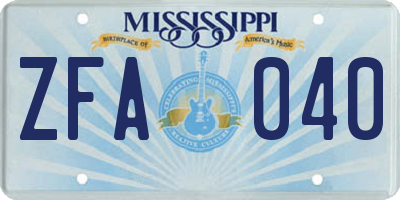 MS license plate ZFA040