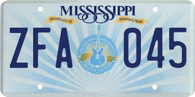 MS license plate ZFA045