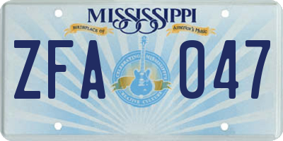 MS license plate ZFA047