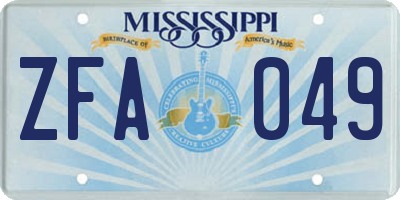 MS license plate ZFA049