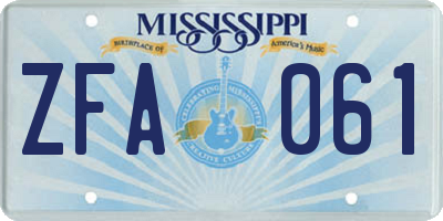 MS license plate ZFA061