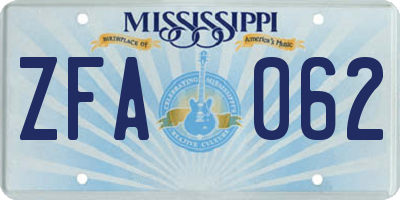 MS license plate ZFA062