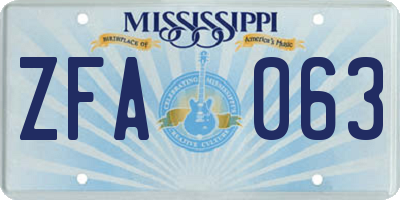 MS license plate ZFA063