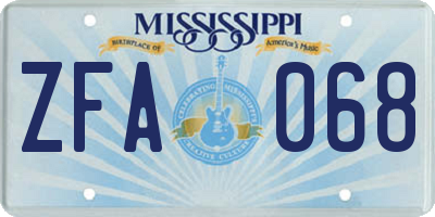MS license plate ZFA068