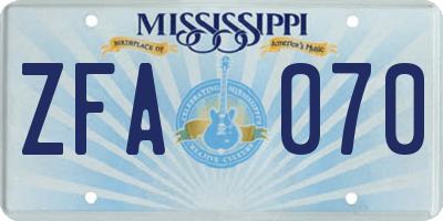 MS license plate ZFA070