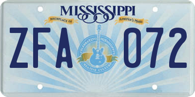 MS license plate ZFA072