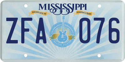 MS license plate ZFA076