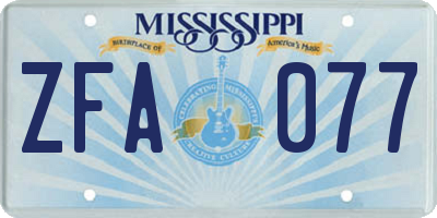 MS license plate ZFA077