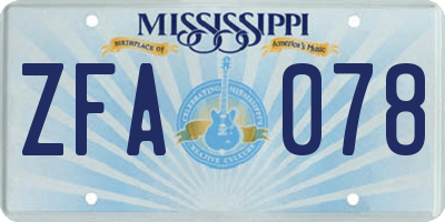 MS license plate ZFA078