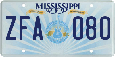 MS license plate ZFA080