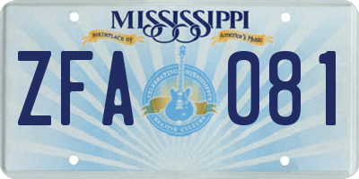 MS license plate ZFA081