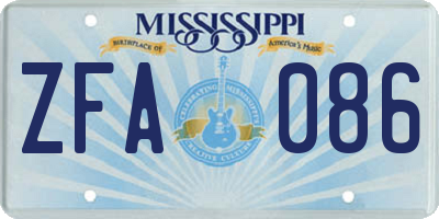 MS license plate ZFA086
