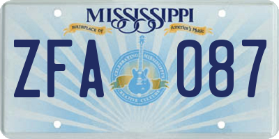 MS license plate ZFA087