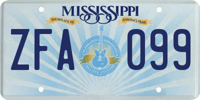 MS license plate ZFA099