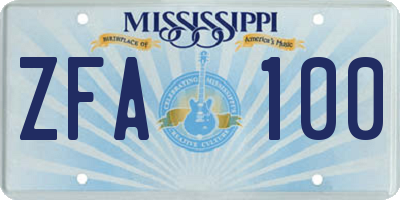 MS license plate ZFA100