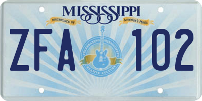 MS license plate ZFA102