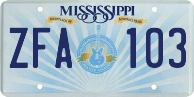 MS license plate ZFA103