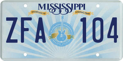 MS license plate ZFA104