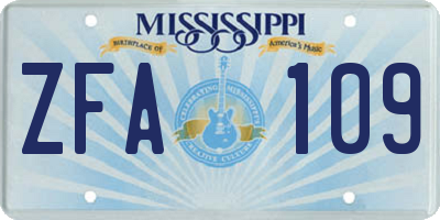MS license plate ZFA109