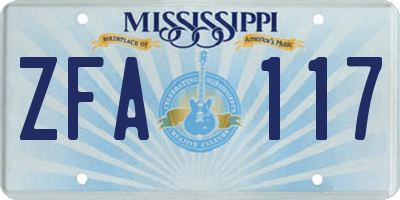 MS license plate ZFA117