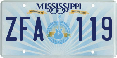 MS license plate ZFA119