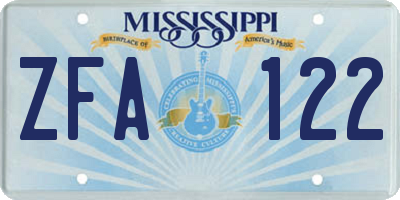 MS license plate ZFA122
