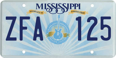 MS license plate ZFA125