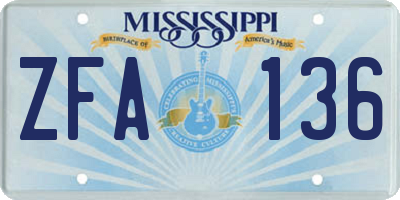 MS license plate ZFA136