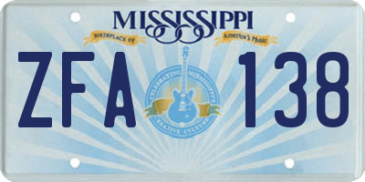 MS license plate ZFA138